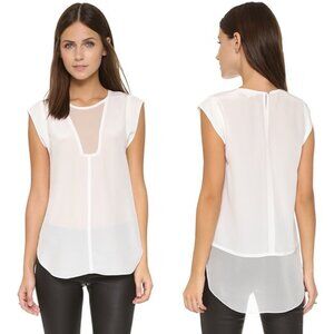 Rebecca Taylor Charlie Sheer Panel 100% Silk Top Blouse Ivory Women's Sz‎ 2 B23